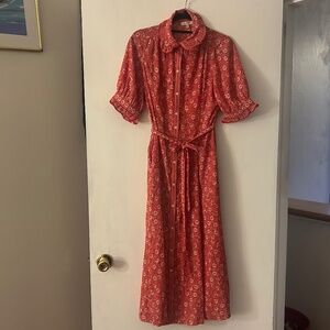 Max Studio floral midi or maxi shirt dress in red and white Size S